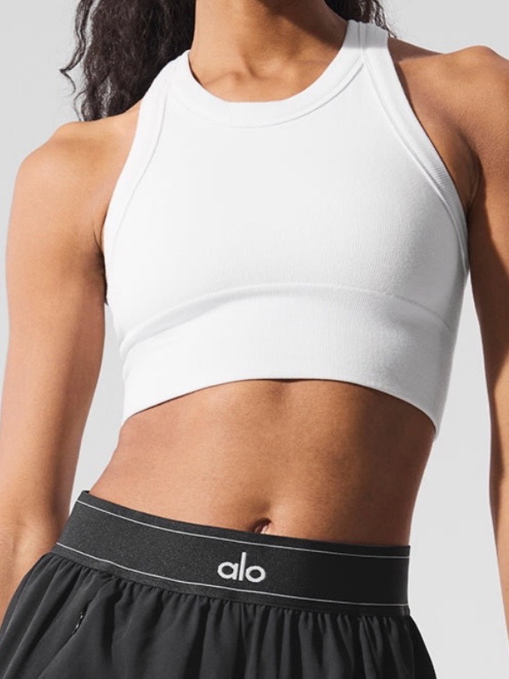 ALO Yoga XS Seamless Delight High Neck White Ribbed Bra
